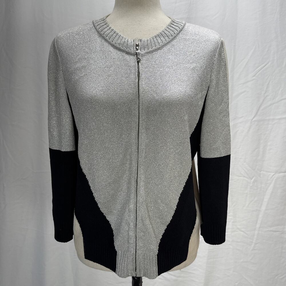 St John SoCa Womens Full Zip Colorblock Sweater Jacket Size M Wool 3/4 Sleeve - Picture 2 of 10